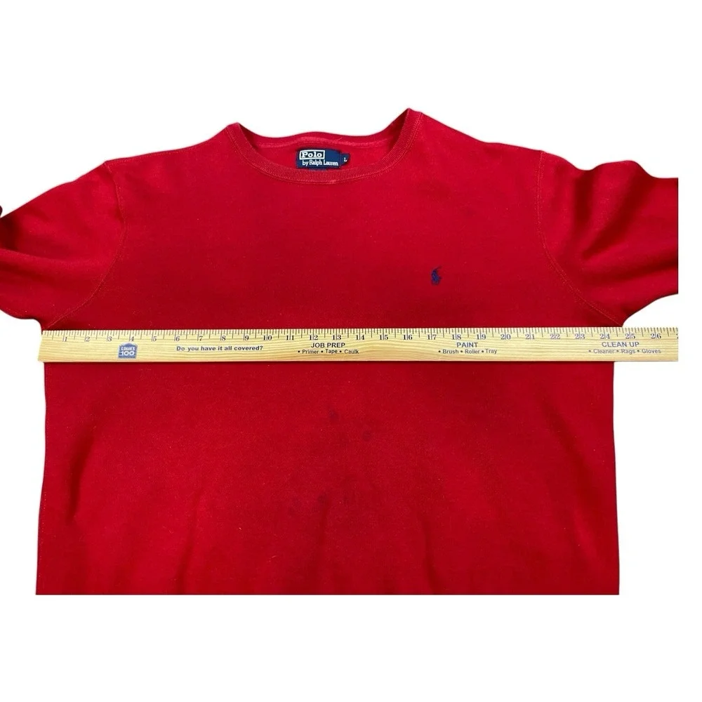 Vtg Polo Ralph Lauren Sweatshirt Mens LARGE Red‎ Pullover Crewneck Blue Pony